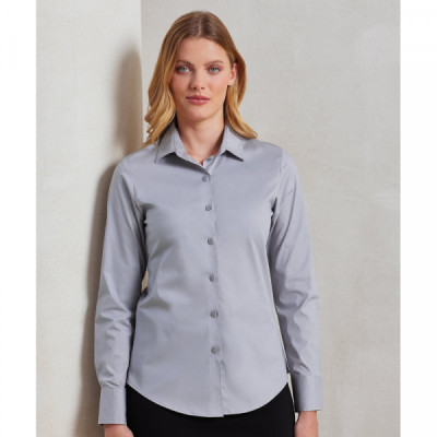 Women's stretch fit cotton poplin long sleeve blouse