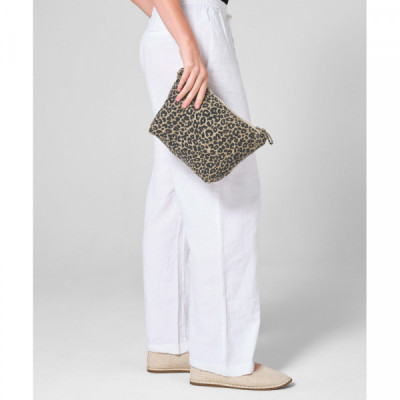 Leopard print canvas accessory bag