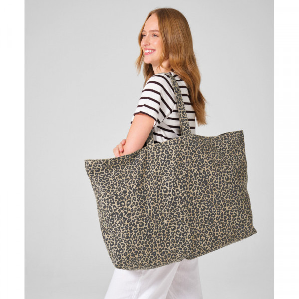 Leopard print canvas oversized tote bag