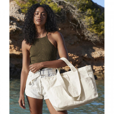 Double-handle cargo pocket tote