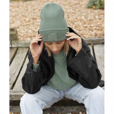 Deep-cuffed tonal patch beanie