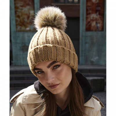 Fur pop pom chunky beanie