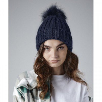 Verbier fur pop pom chunky beanie