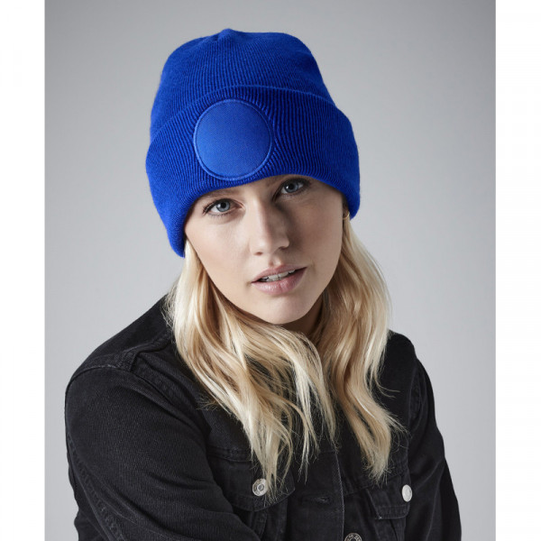 Circular patch beanie